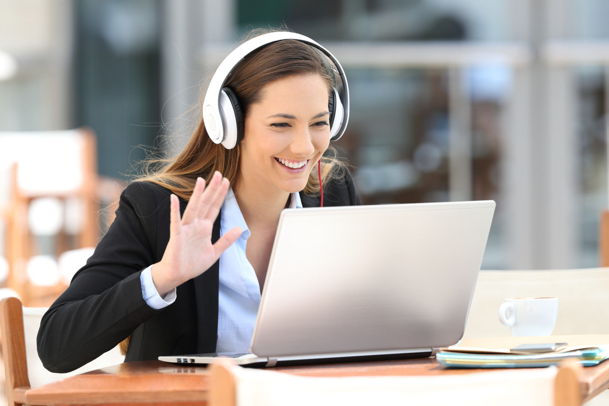 Woman Having a Skype Call on Her Laptop